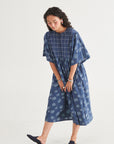 Indigo Floral Checks Midi Dress