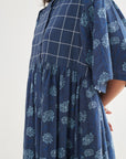 Indigo Floral Checks Midi Dress