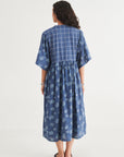 Indigo Floral Checks Midi Dress