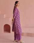 Purple Bandhej Straight Kurta Set