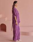 Purple Bandhej Kaftan Set