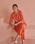 Orange Bandhej Straight Kurta Set