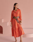 Orange Bandhej Gathered Dress