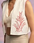 White Bouquet Embroidery Vest