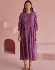 Purple Bandhej Pleated Dress