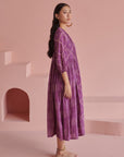 Purple Bandhej Pleated Dress