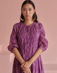 Purple Bandhej Pleated Dress