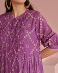 Purple Bandhej Pleated Dress