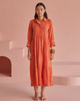 Orange Bandhej Gathered Dress