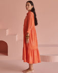 Orange Bandhej Gathered Dress