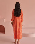 Orange Bandhej Gathered Dress