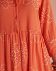 Orange Bandhej Gathered Dress