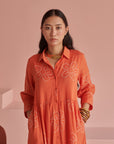 Orange Bandhej Gathered Dress