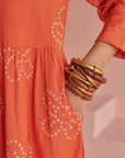 Orange Bandhej Gathered Dress