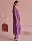 Purple Bandhej Gathered Kurta Set