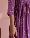 Purple Bandhej Gathered Kurta Set