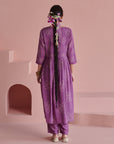 Purple Bandhej Gathered Kurta Set