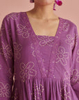 Purple Bandhej Gathered Kurta Set