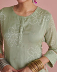 Green Bandhej Side Tie Kurta Set