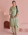 Green Bandhej Side Tie Kurta Set