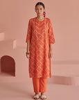 Orange Bandhej Straight Kurta Set