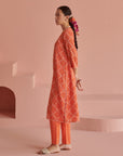 Orange Bandhej Straight Kurta Set