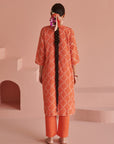 Orange Bandhej Straight Kurta Set