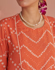 Orange Bandhej Straight Kurta Set