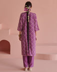 Purple Bandhej Straight Kurta Set