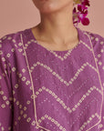 Purple Bandhej Straight Kurta Set