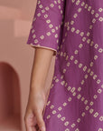 Purple Bandhej Straight Kurta Set