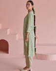 Green Bandhej Straight Smock Kurta Set