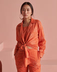 Orange Bandhej Tie Shirt Set