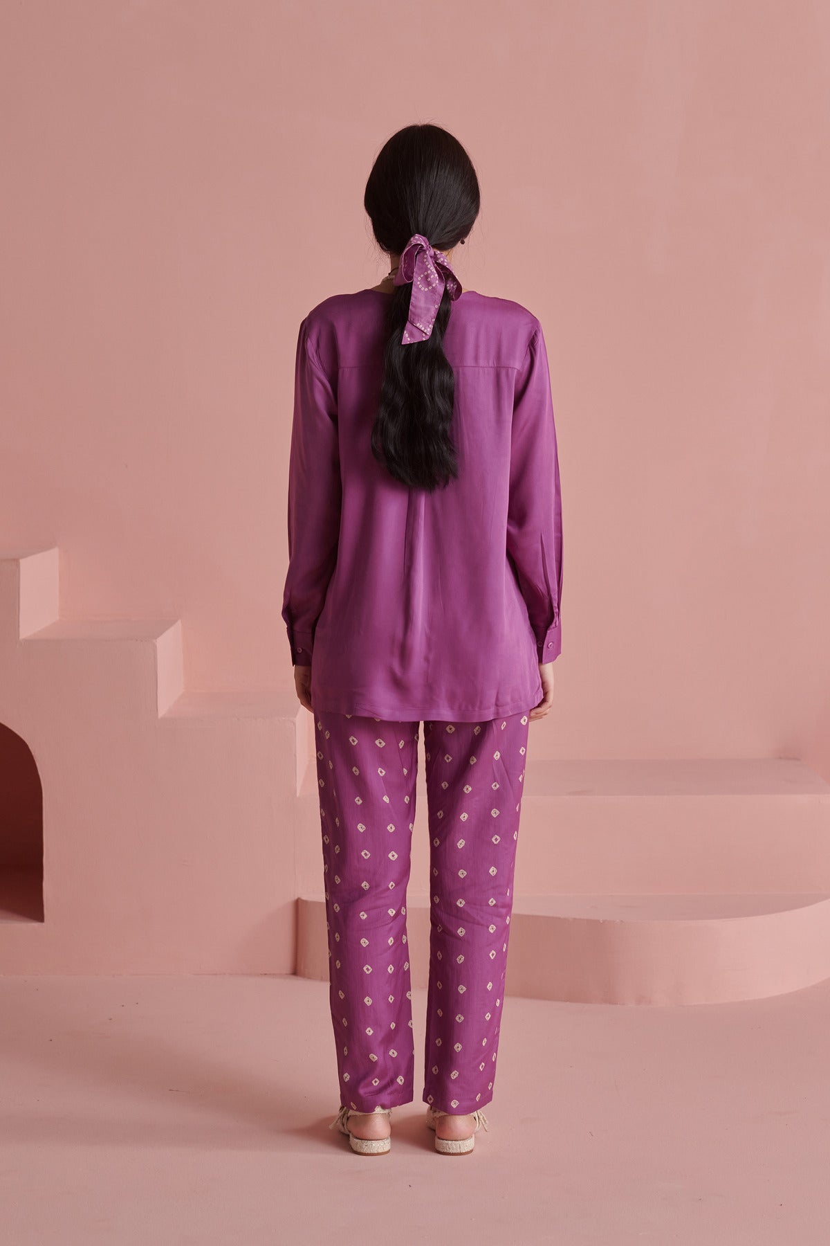 Purple Bandhej Shirt Jacket Set