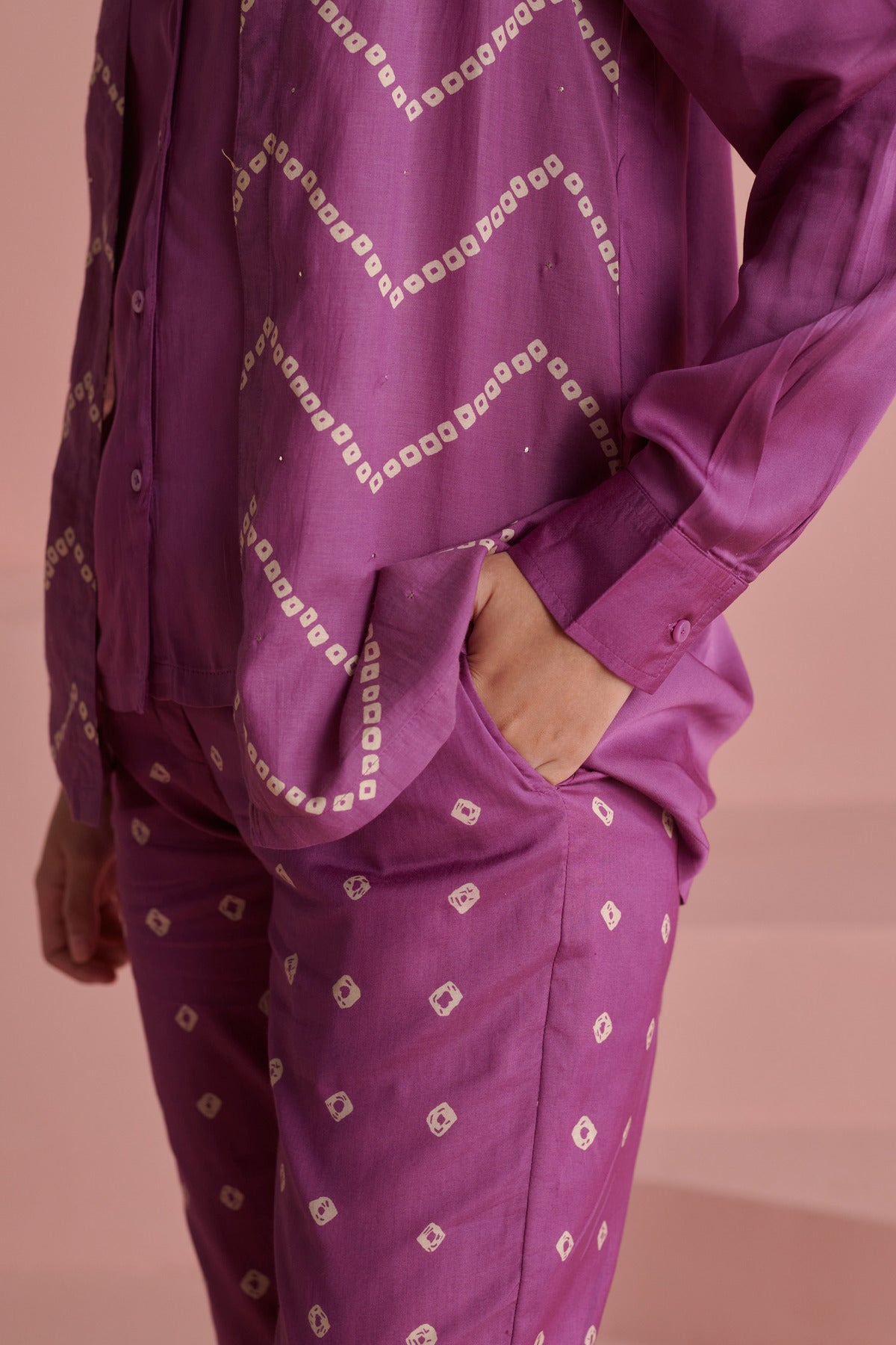 Purple Bandhej Shirt Jacket Set