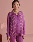 Purple Bandhej Shirt Jacket Set