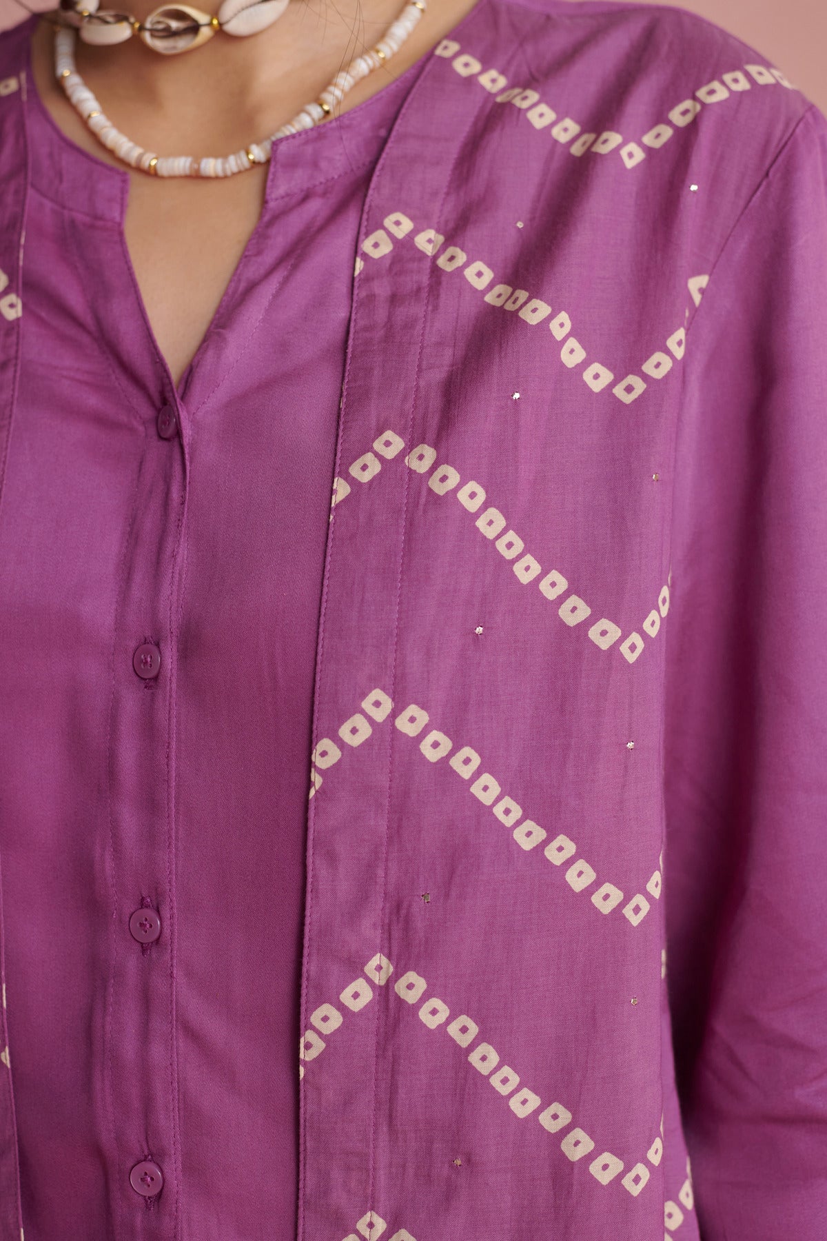 Purple Bandhej Shirt Jacket Set