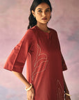 Red Leaves Embroidery Kurta Set