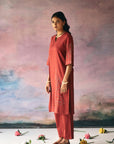 Red Leaves Embroidery Kurta Set