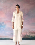 White Lotus Embroidery Kurta Set