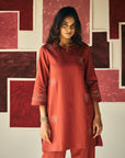 Red Dahlia Embroidery Kurta Set