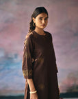 Brown Dahlia Embroidery Kurta Set