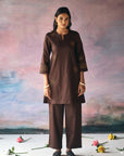 Brown Dahlia Embroidery Kurta Set