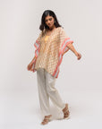 Yellow Floral Chanderi Kaftan Shirt