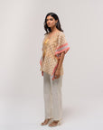 Yellow Floral Chanderi Kaftan Shirt