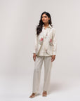 White Chanderi Jacket Shirt Co-ord Set