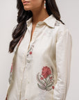 White Chanderi Jacket Shirt Co-ord Set