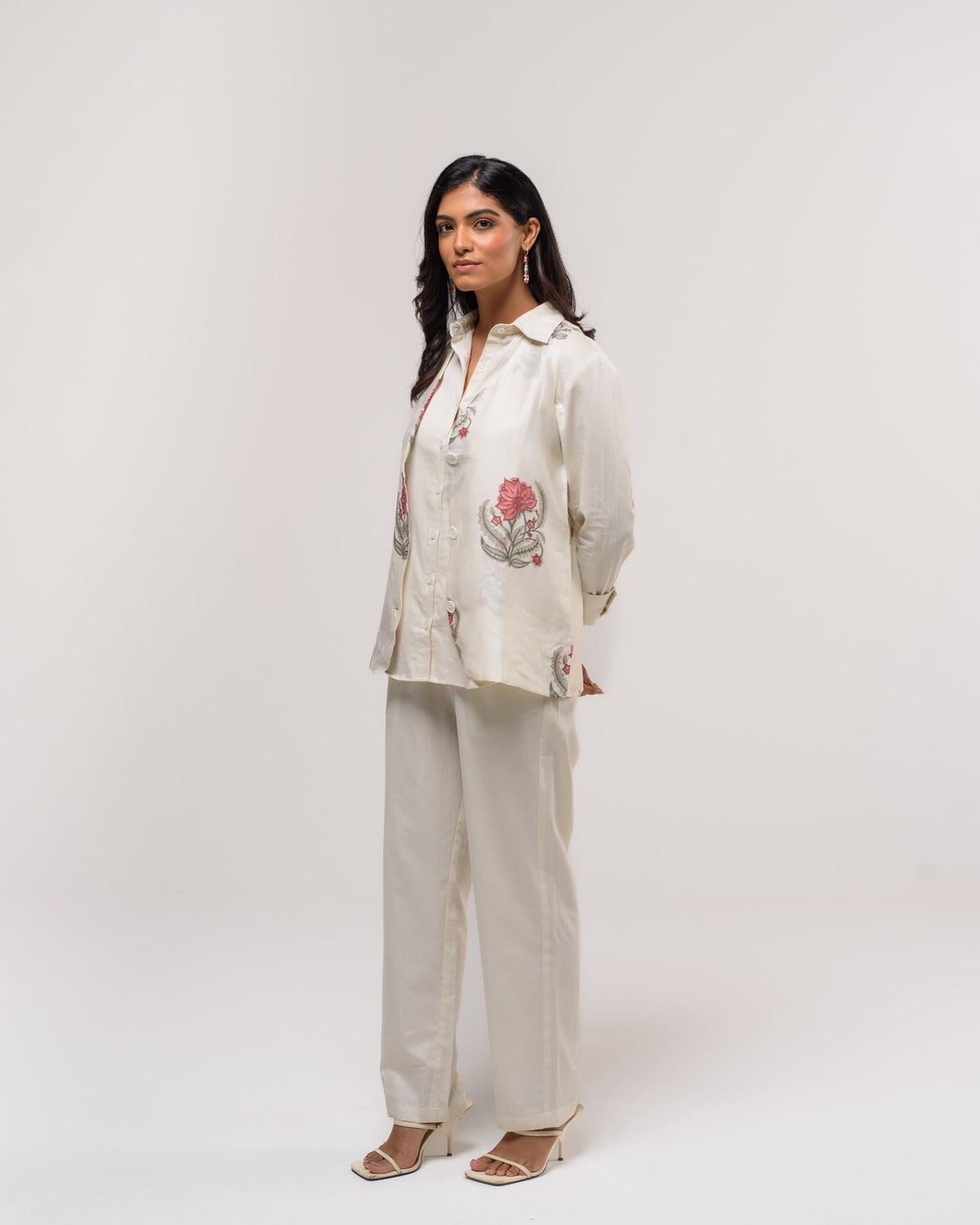 White Chanderi Jacket Shirt Co-ord Set