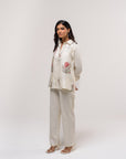 White Chanderi Jacket Shirt Co-ord Set