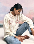 White Lotus Embroidery Shirt